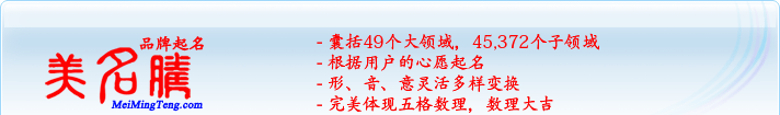 49個大領(lǐng)域，45,372個子領(lǐng)域；根據(jù)用戶的心愿起名；形，音，意靈活變換；完美體現(xiàn)五格數(shù)理